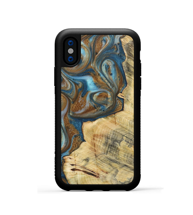 iPhone Xs Wood+Resin Phone Case - Myles (Teal & Gold, 719954)