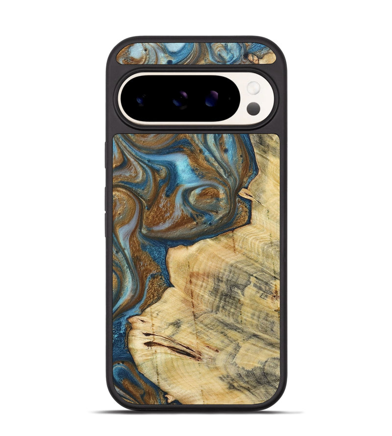 Pixel 9 Wood+Resin Phone Case - Myles (Teal & Gold, 719954)