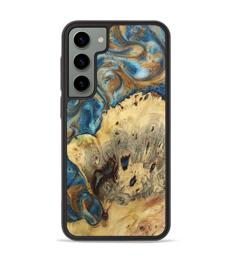 Galaxy S23 Plus Wood+Resin Phone Case - Toby (Teal & Gold, 719957)