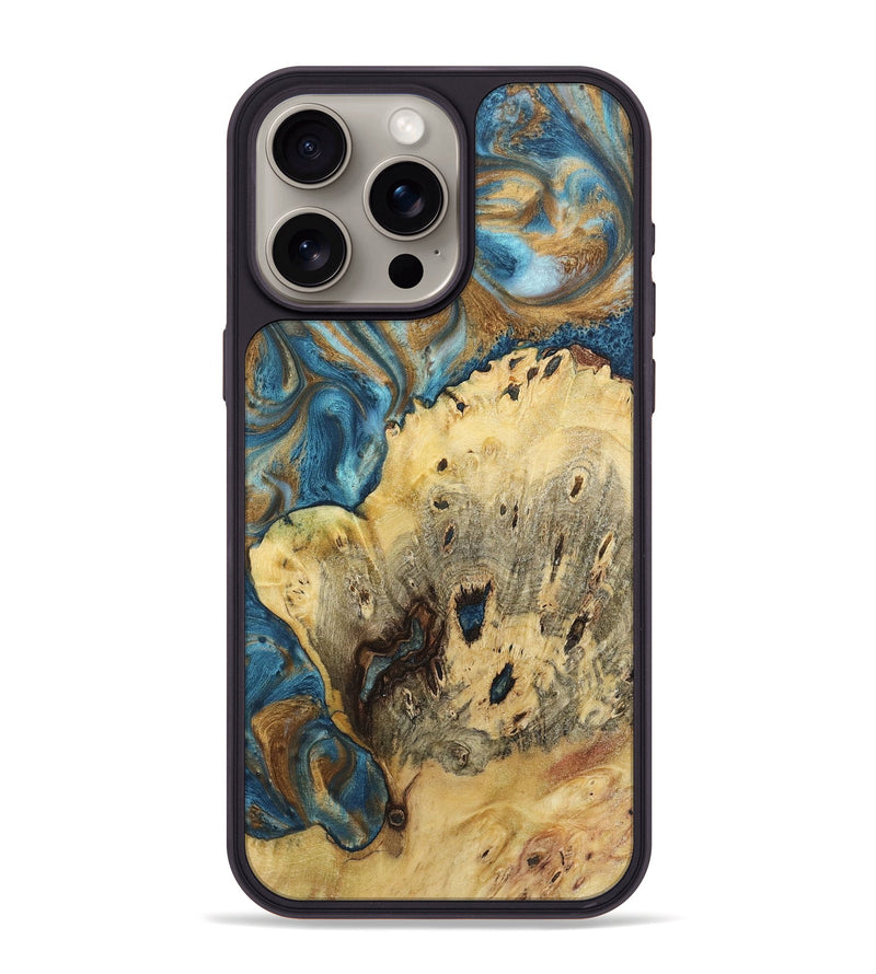 iPhone 15 Pro Max Wood+Resin Phone Case - Toby (Teal & Gold, 719957)