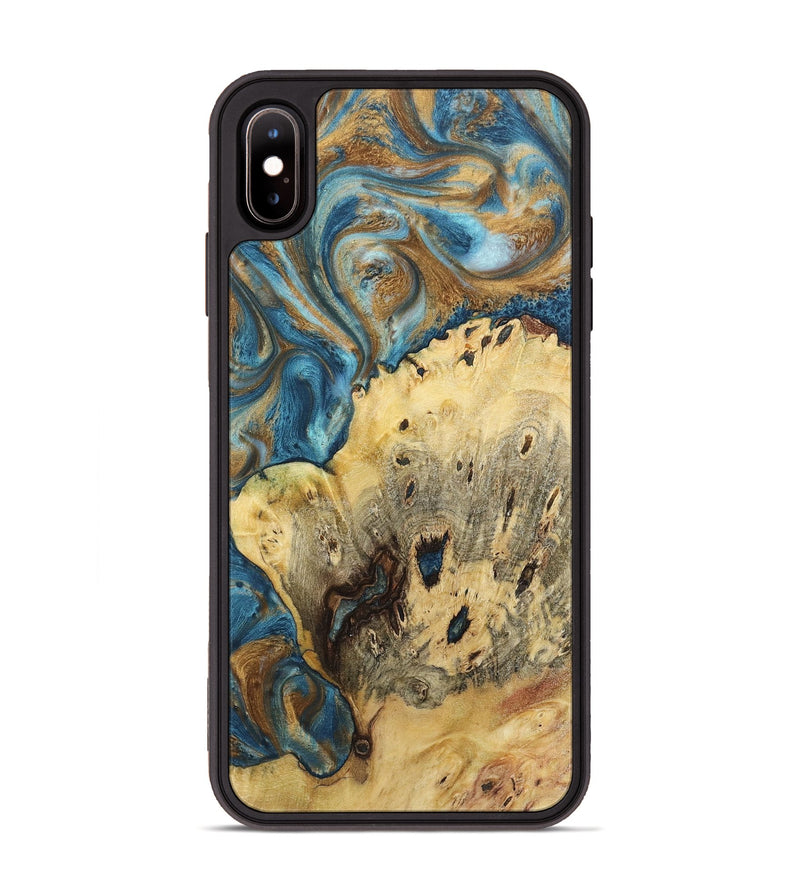 iPhone Xs Max Wood+Resin Phone Case - Toby (Teal & Gold, 719957)