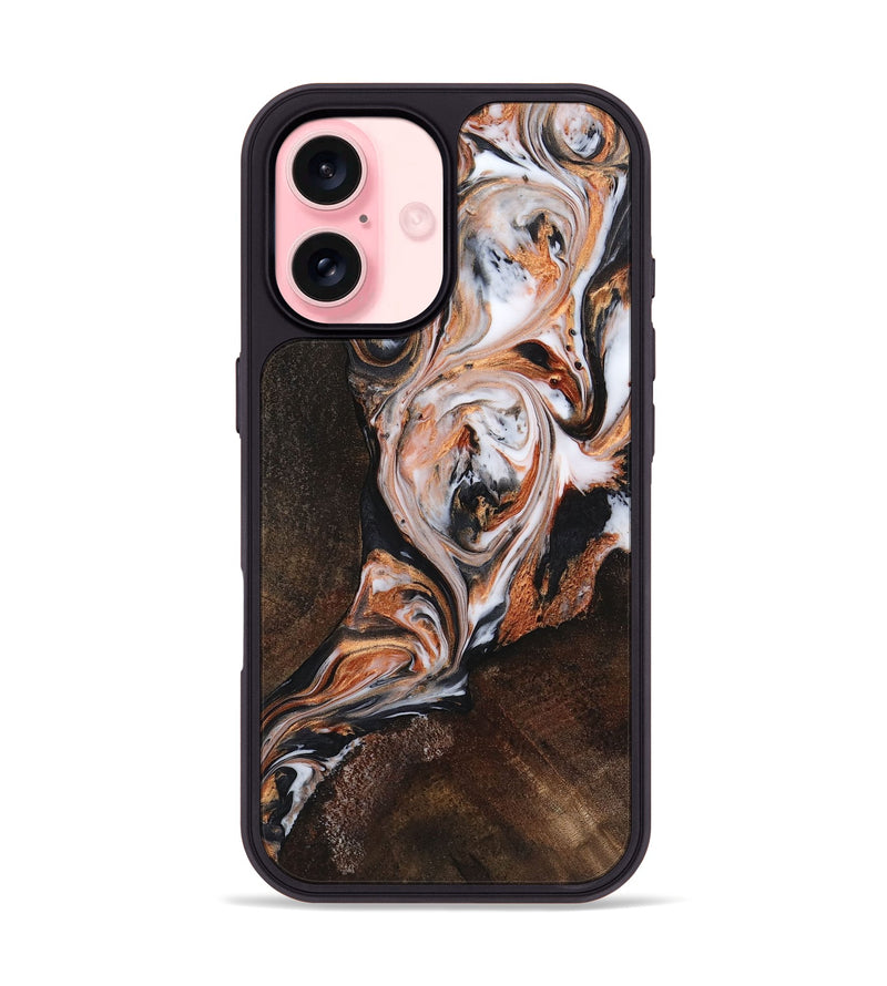 iPhone 16 Wood+Resin Phone Case - Zachary (Black & White, 719971)