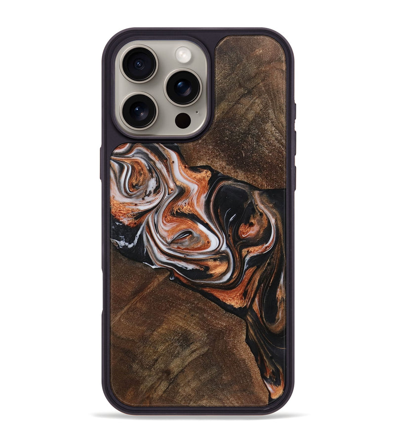 iPhone 16 Pro Max Wood+Resin Phone Case - Annabella (Black & White, 719972)