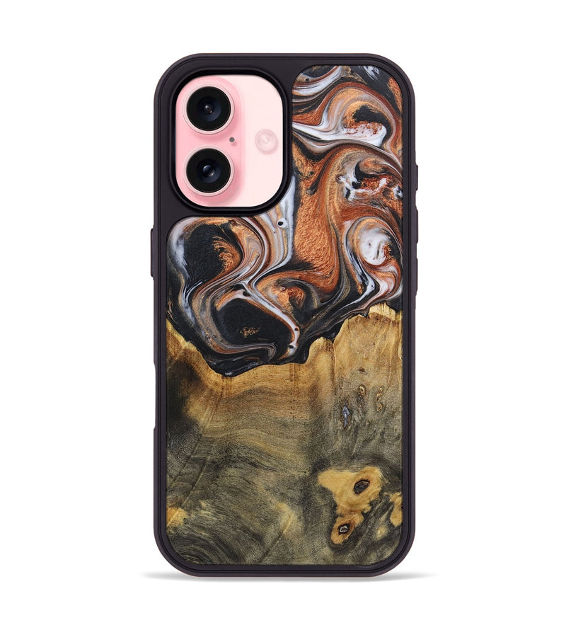 iPhone 16 Wood+Resin Phone Case - Aaliyah (Black & White, 719983)