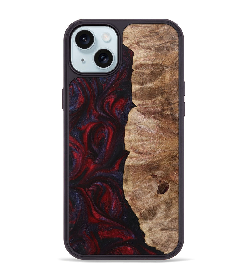 iPhone 15 Plus Wood+Resin Phone Case - Fern (Red, 720016)