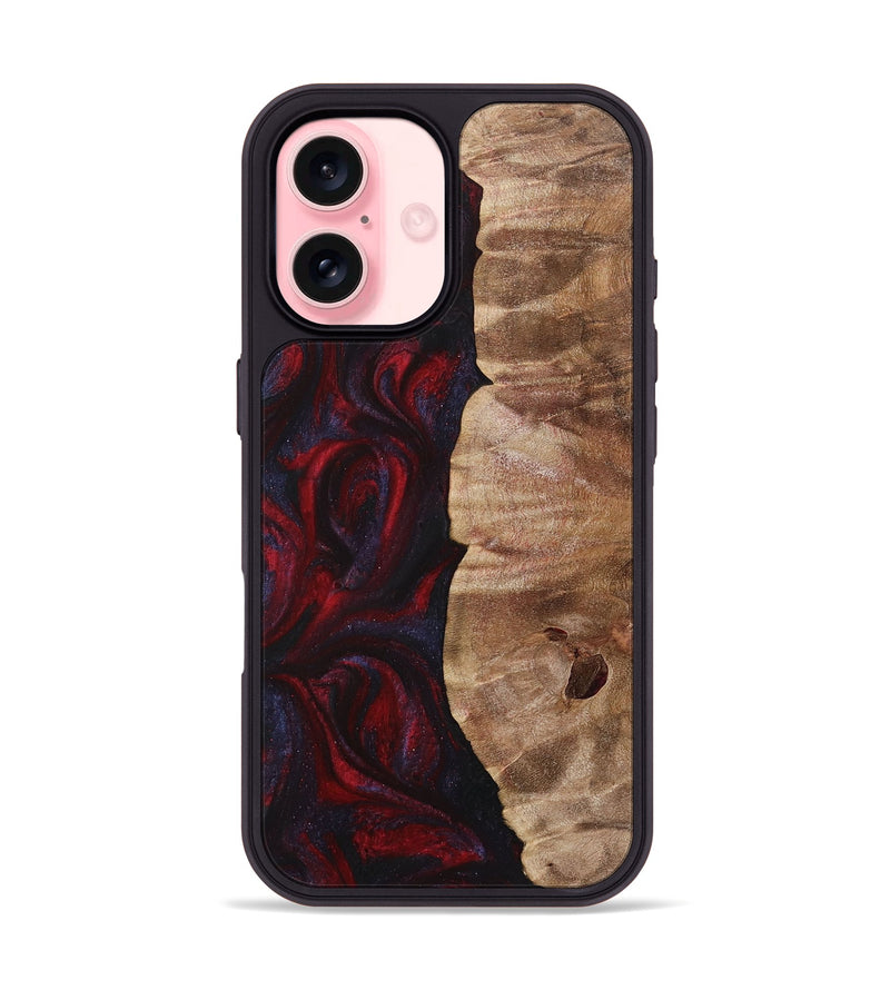 iPhone 16 Wood+Resin Phone Case - Fern (Red, 720016)