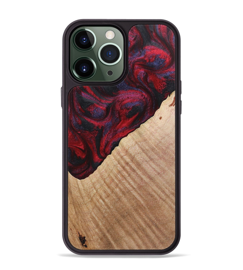 iPhone 13 Pro Max Wood+Resin Phone Case - Damon (Red, 720026)