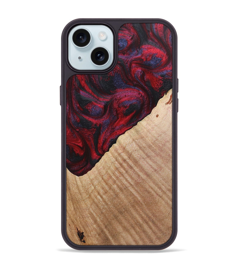 iPhone 15 Plus Wood+Resin Phone Case - Damon (Red, 720026)