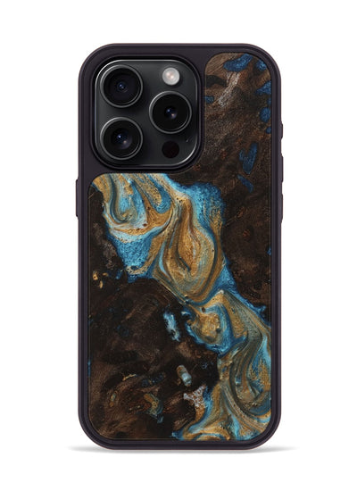 iPhone 15 Pro Wood+Resin Phone Case - Elmer (Teal & Gold, 720039)