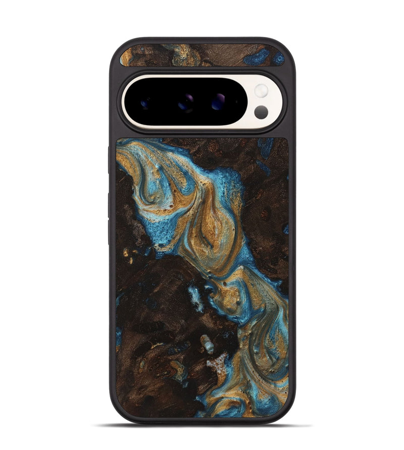 Pixel 9 Wood+Resin Phone Case - Elmer (Teal & Gold, 720039)