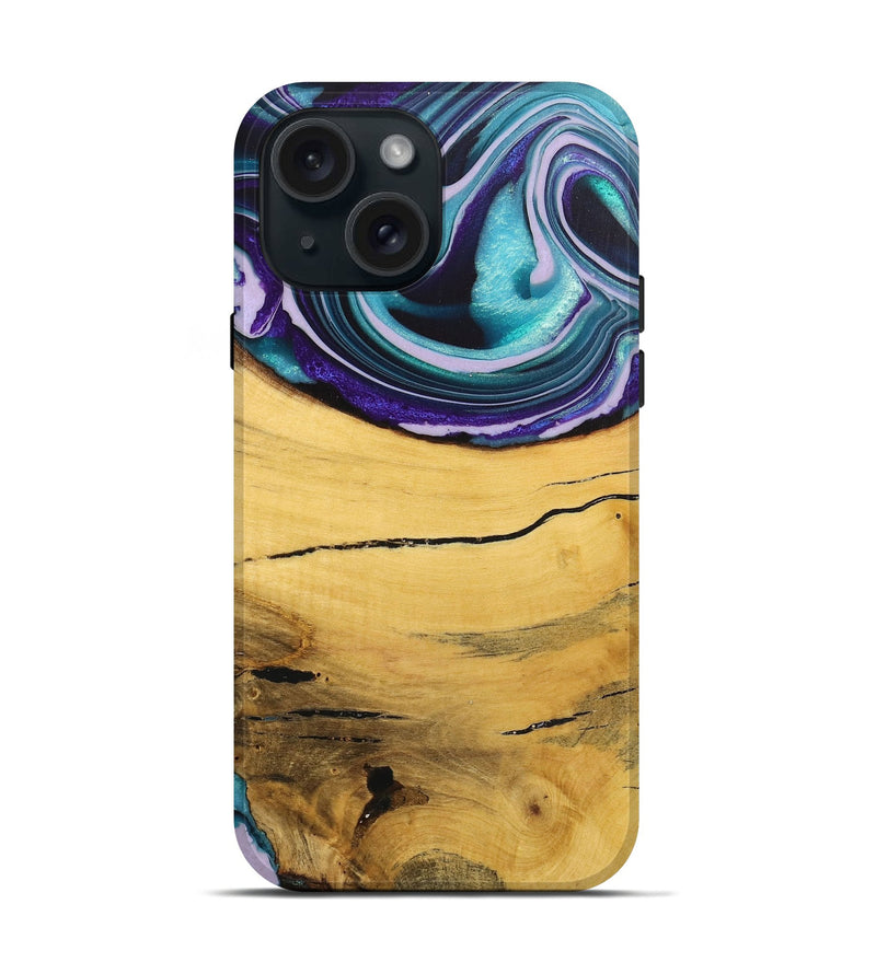 iPhone 15 Wood+Resin Live Edge Phone Case - Dayanara (Blue, 720051)