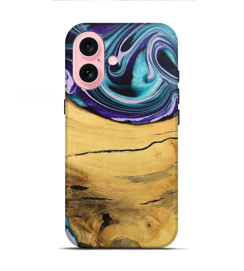 iPhone 16 Wood+Resin Live Edge Phone Case - Dayanara (Blue, 720051)