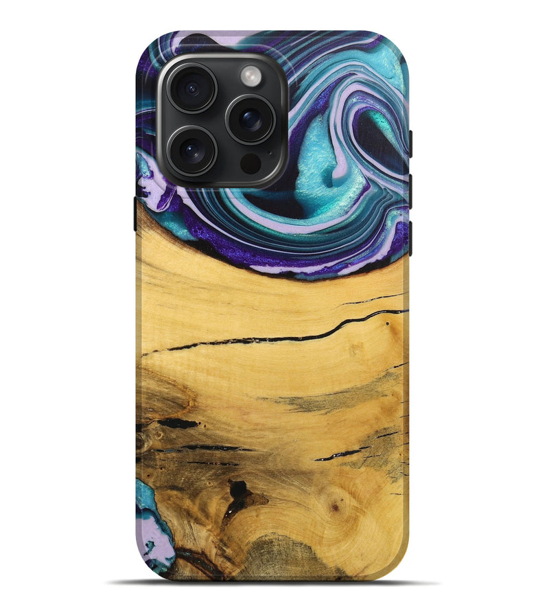 iPhone 16 Pro Max Wood+Resin Live Edge Phone Case - Dayanara (Blue, 720051)