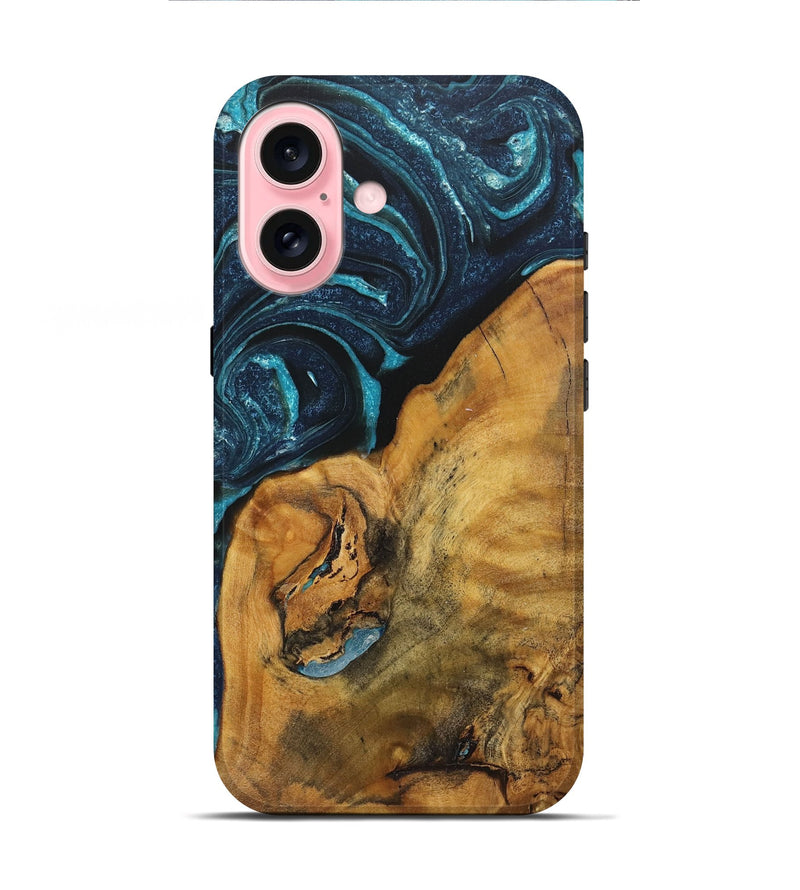 iPhone 16 Wood+Resin Live Edge Phone Case - Dionne (Blue, 720053)