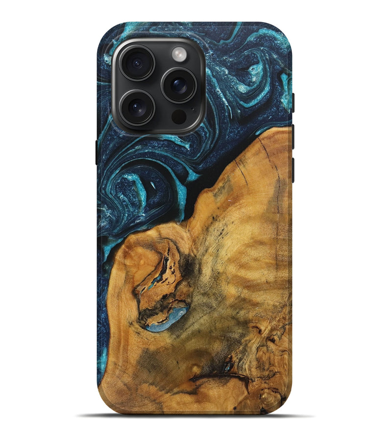 iPhone 16 Pro Max Wood+Resin Live Edge Phone Case - Dionne (Blue, 720053)