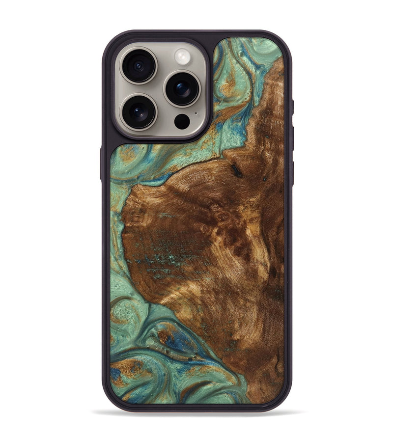 iPhone 15 Pro Max Wood+Resin Phone Case - Roosevelt (Teal & Gold, 720056)