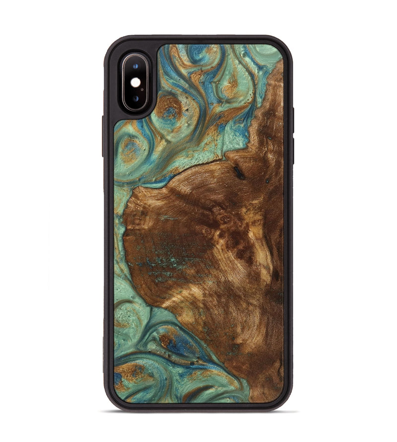 iPhone Xs Max Wood+Resin Phone Case - Roosevelt (Teal & Gold, 720056)