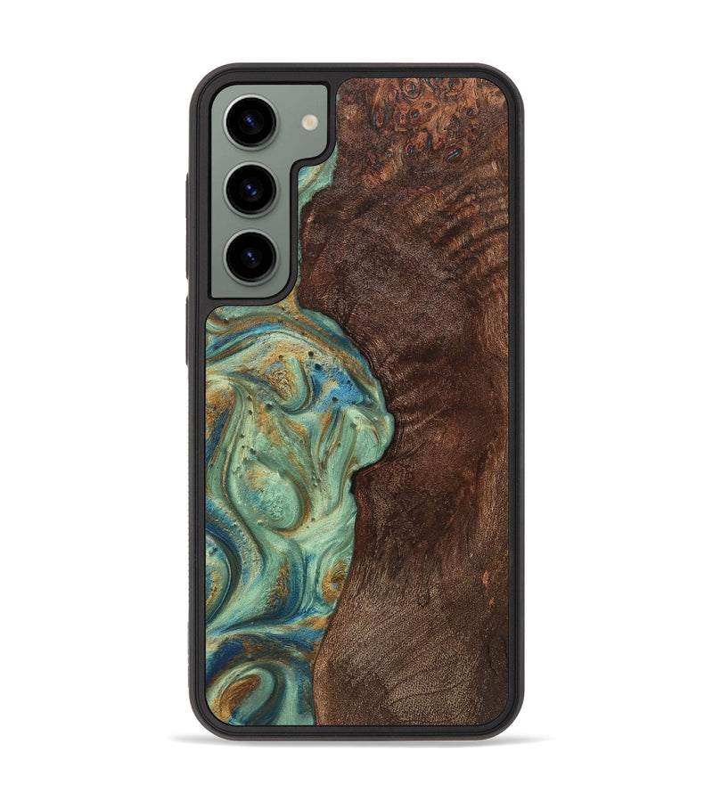 Galaxy S23 Plus Wood+Resin Phone Case - Giselle (Teal & Gold, 720057)