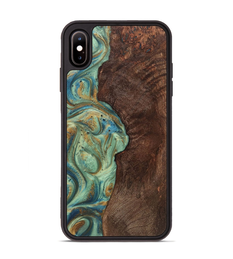 iPhone Xs Max Wood+Resin Phone Case - Giselle (Teal & Gold, 720057)