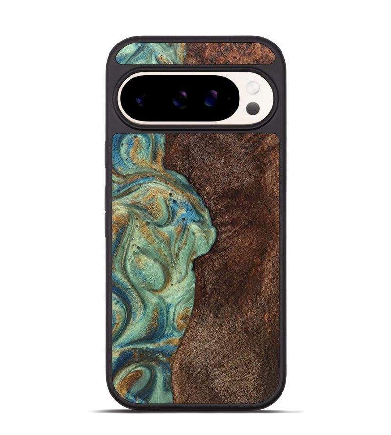 Pixel 9 Wood+Resin Phone Case - Giselle (Teal & Gold, 720057)