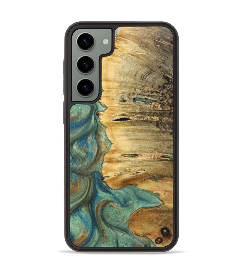 Galaxy S23 Plus Wood+Resin Phone Case - Gerald (Teal & Gold, 720058)