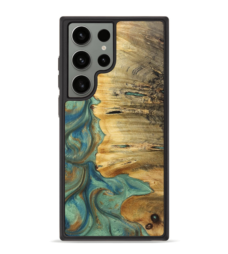 Galaxy S23 Ultra Wood+Resin Phone Case - Gerald (Teal & Gold, 720058)