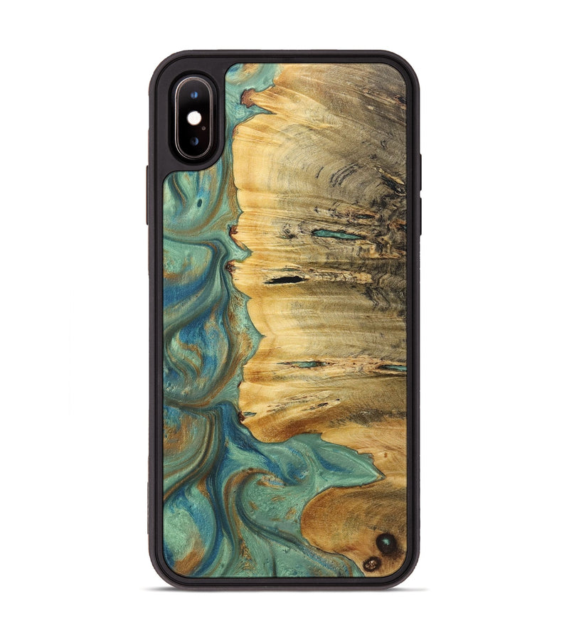 iPhone Xs Max Wood+Resin Phone Case - Gerald (Teal & Gold, 720058)