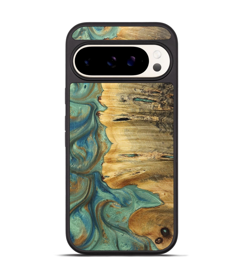 Pixel 9 Wood+Resin Phone Case - Gerald (Teal & Gold, 720058)