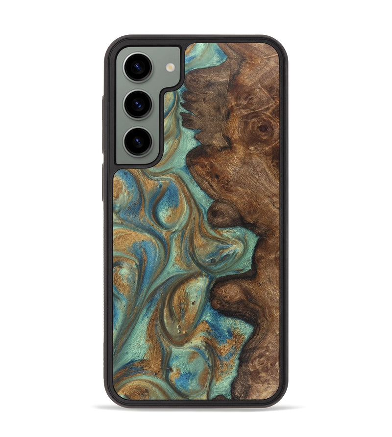 Galaxy S23 Plus Wood+Resin Phone Case - Candice (Teal & Gold, 720060)