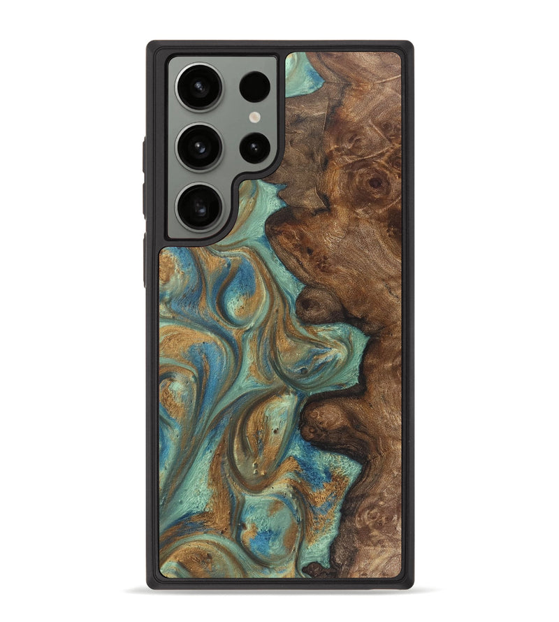 Galaxy S23 Ultra Wood+Resin Phone Case - Candice (Teal & Gold, 720060)