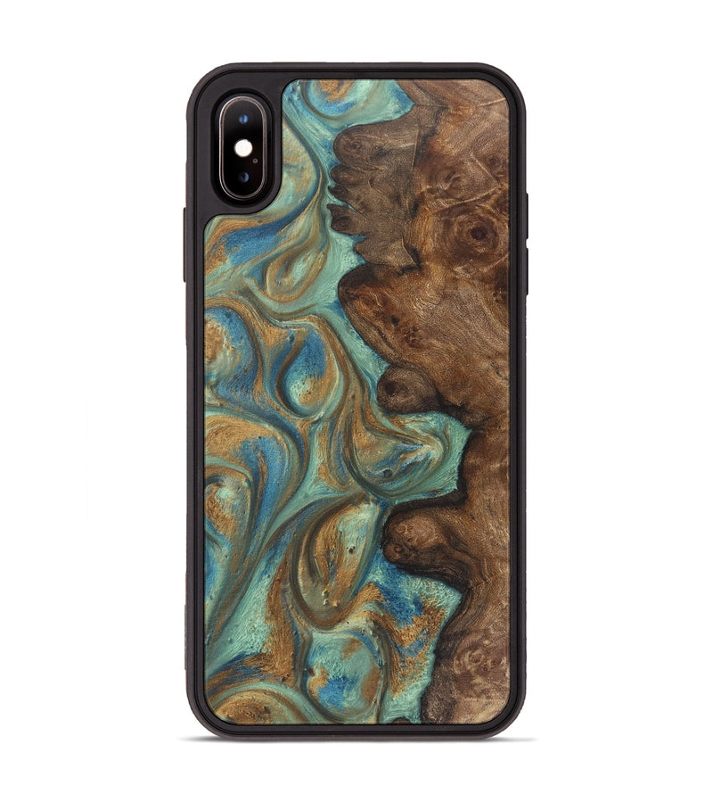 iPhone Xs Max Wood+Resin Phone Case - Candice (Teal & Gold, 720060)