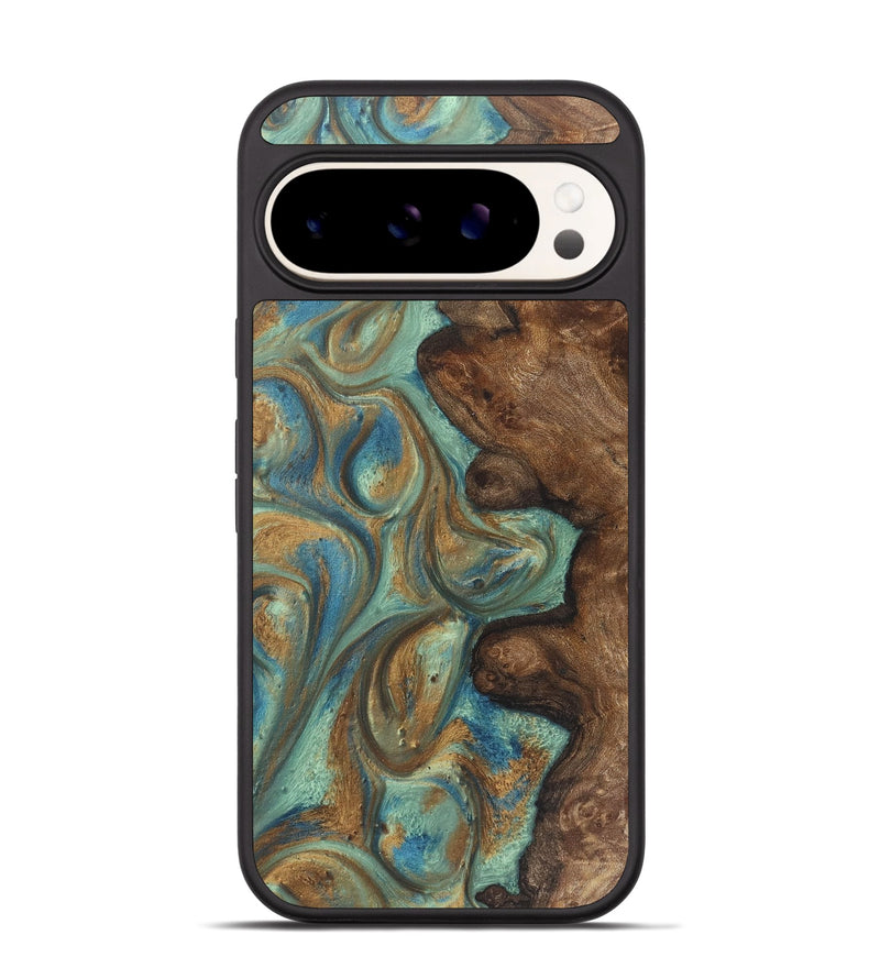 Pixel 9 Wood+Resin Phone Case - Candice (Teal & Gold, 720060)