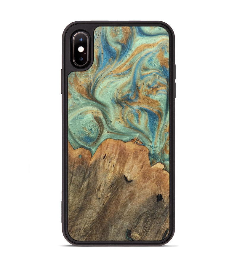 iPhone Xs Max Wood+Resin Phone Case - Moises (Teal & Gold, 720061)