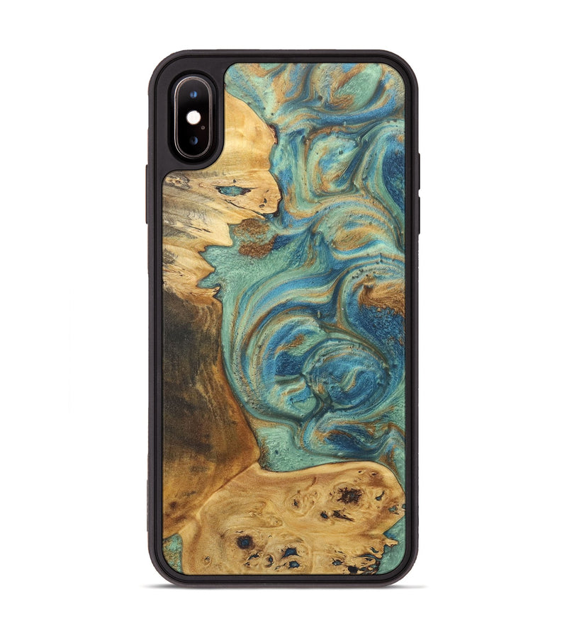 iPhone Xs Max Wood+Resin Phone Case - Bobbie (Teal & Gold, 720064)