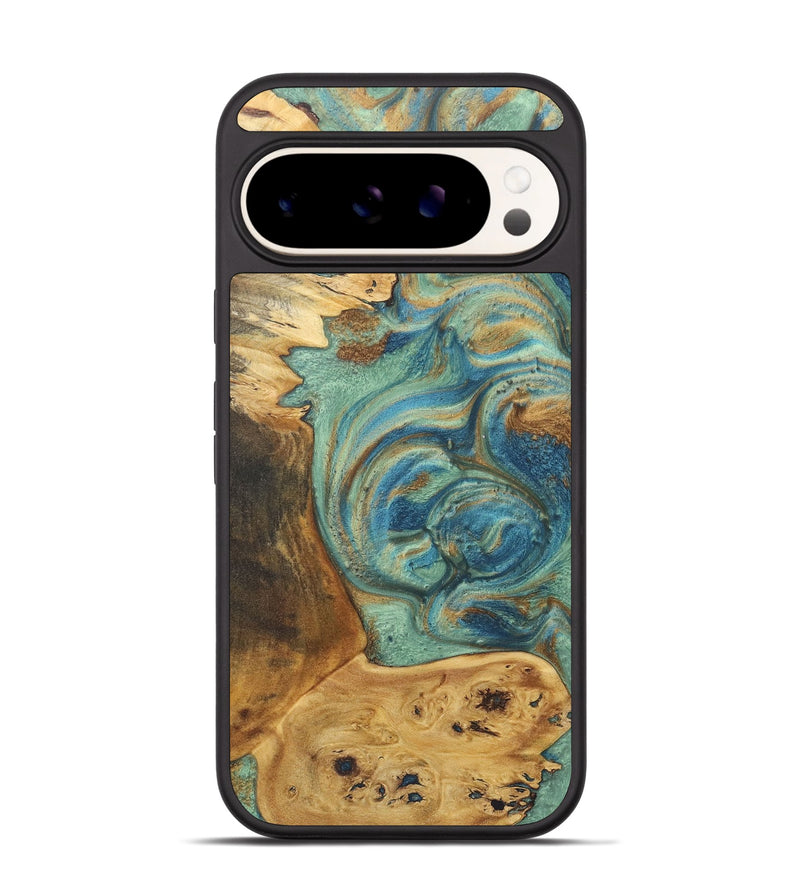 Pixel 9 Pro Wood+Resin Phone Case - Bobbie (Teal & Gold, 720064)