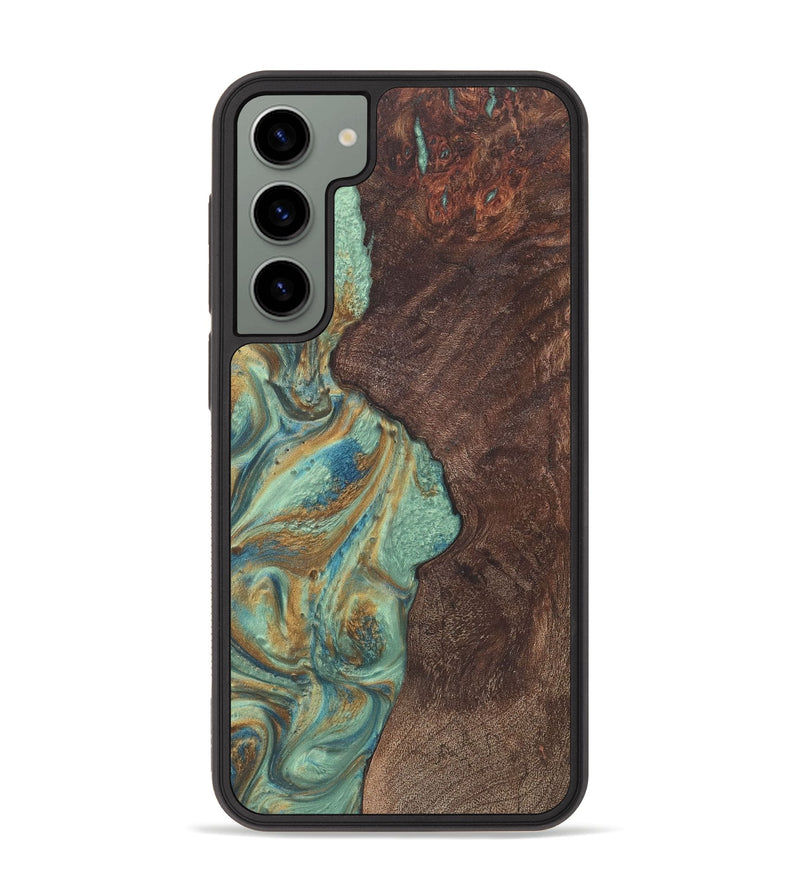 Galaxy S23 Plus Wood+Resin Phone Case - Olivia (Teal & Gold, 720067)