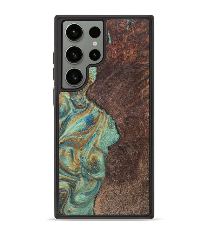 Galaxy S23 Ultra Wood+Resin Phone Case - Olivia (Teal & Gold, 720067)