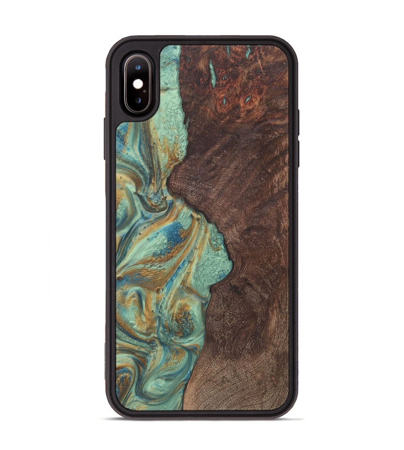 iPhone Xs Max Wood+Resin Phone Case - Olivia (Teal & Gold, 720067)