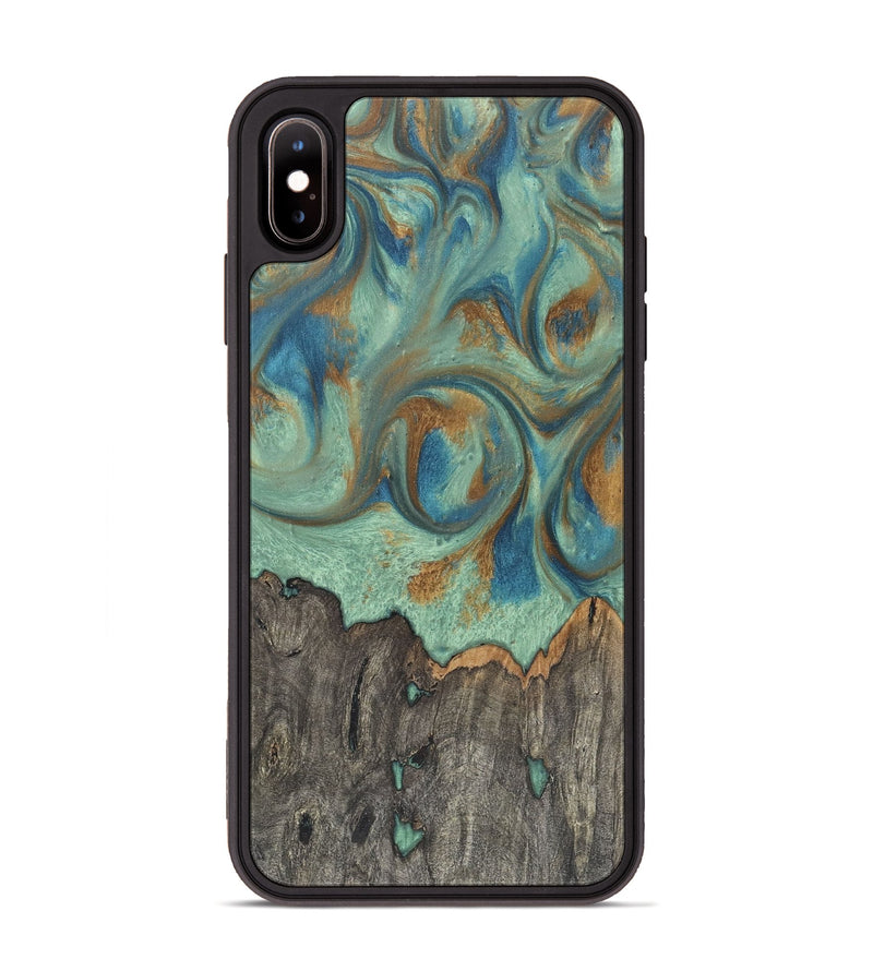 iPhone Xs Max Wood+Resin Phone Case - Harmony (Teal & Gold, 720068)