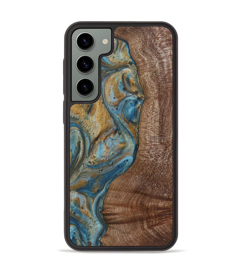 Galaxy S23 Plus Wood+Resin Phone Case - Caiden (Teal & Gold, 720074)