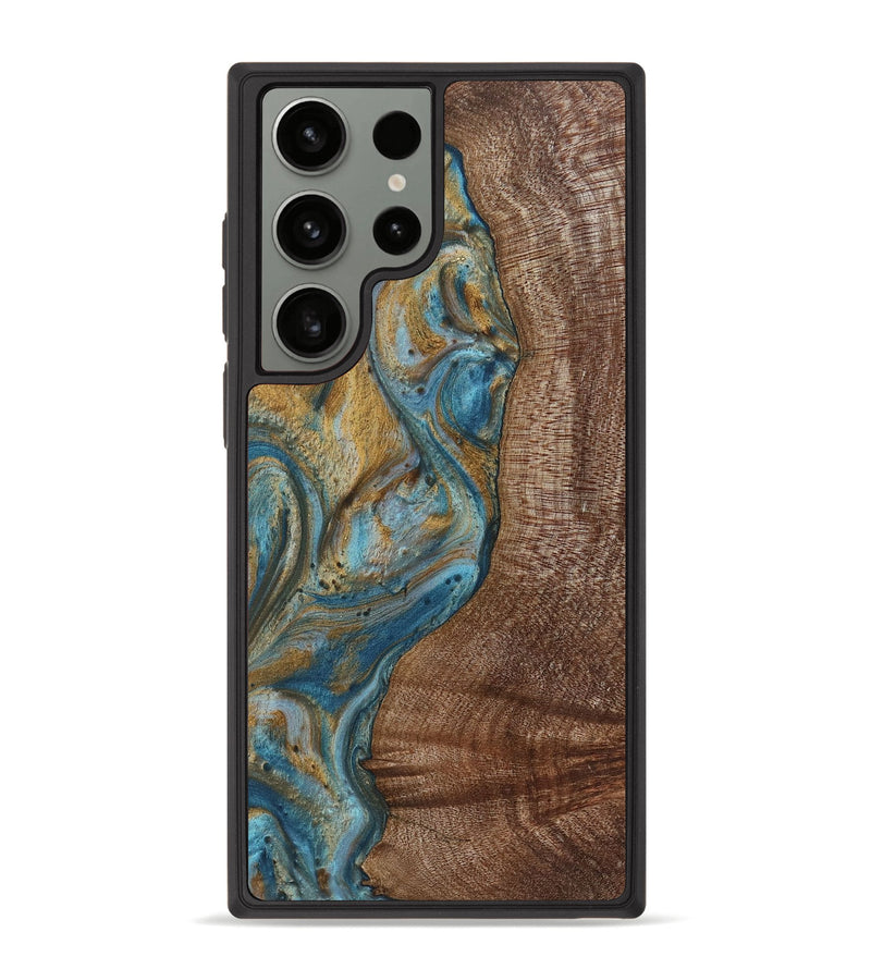 Galaxy S23 Ultra Wood+Resin Phone Case - Caiden (Teal & Gold, 720074)