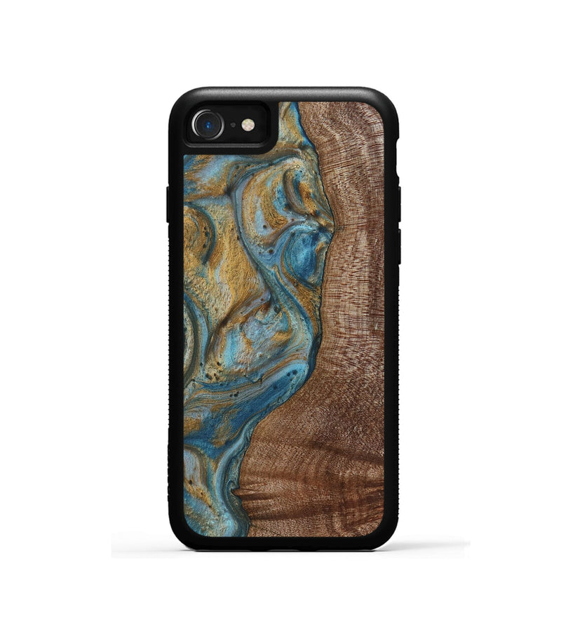 iPhone SE Wood+Resin Phone Case - Caiden (Teal & Gold, 720074)