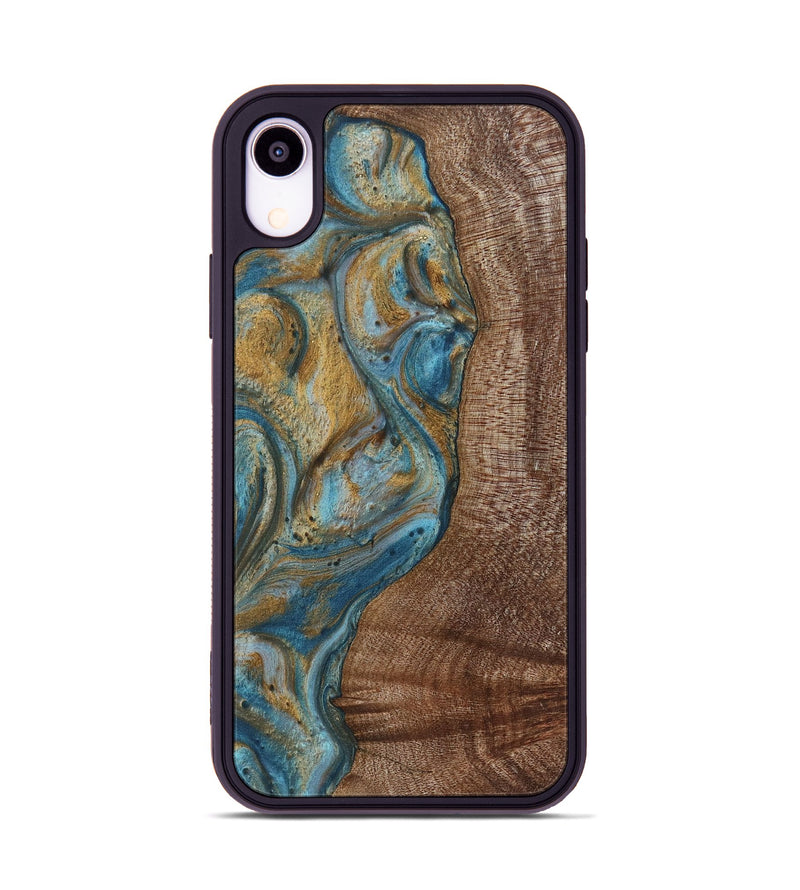 iPhone Xr Wood+Resin Phone Case - Caiden (Teal & Gold, 720074)