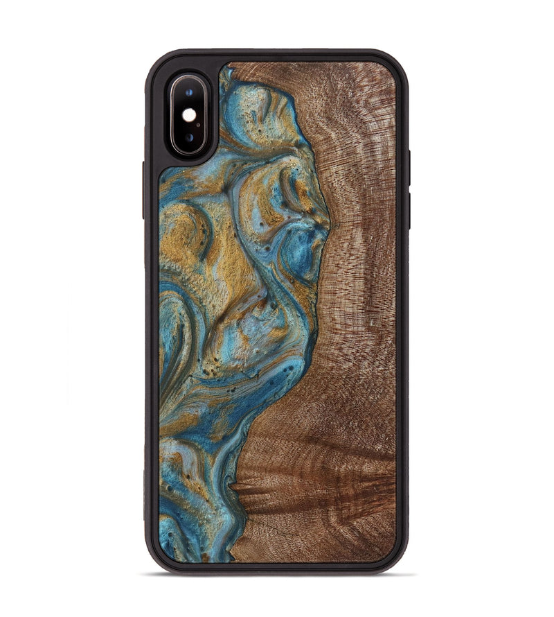 iPhone Xs Max Wood+Resin Phone Case - Caiden (Teal & Gold, 720074)