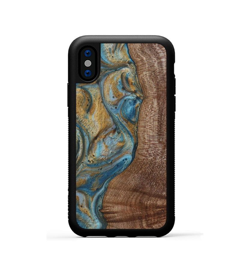 iPhone Xs Wood+Resin Phone Case - Caiden (Teal & Gold, 720074)