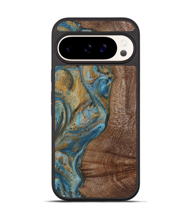 Pixel 9 Wood+Resin Phone Case - Caiden (Teal & Gold, 720074)