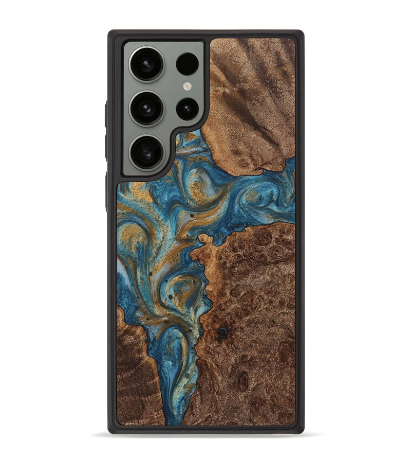 Galaxy S23 Ultra Wood+Resin Phone Case - Phyllis (Teal & Gold, 720075)