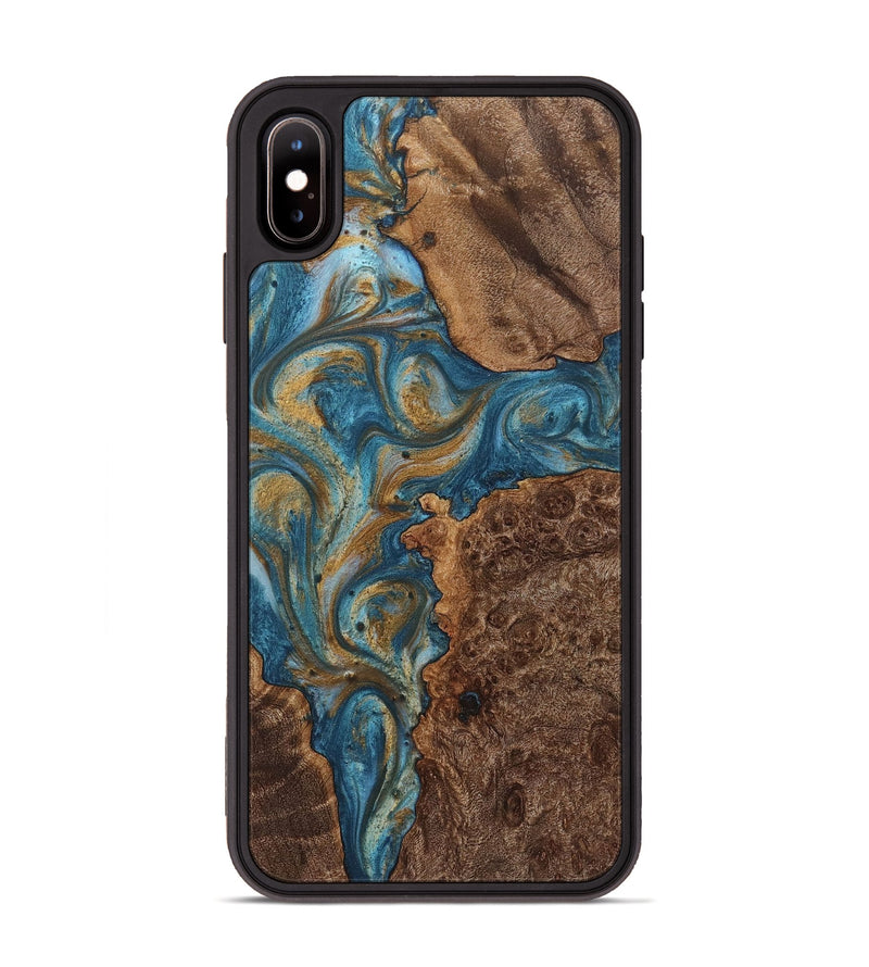 iPhone Xs Max Wood+Resin Phone Case - Phyllis (Teal & Gold, 720075)