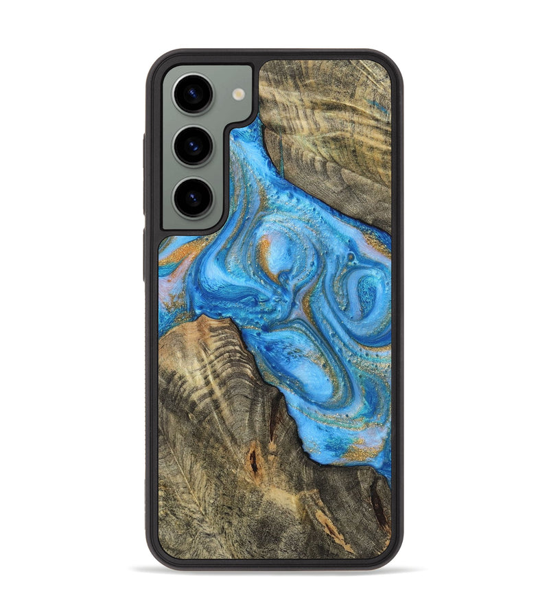 Galaxy S23 Plus Wood+Resin Phone Case - Robbie (Teal & Gold, 720076)