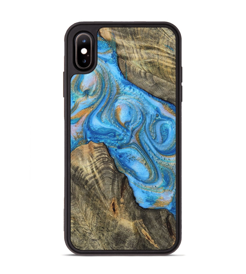 iPhone Xs Max Wood+Resin Phone Case - Robbie (Teal & Gold, 720076)